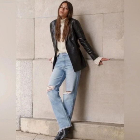 Reformation Women Zoe High Rise Loose Jean Wash Montauk Distressed Raw Jeans 29 - Picture 1 of 9